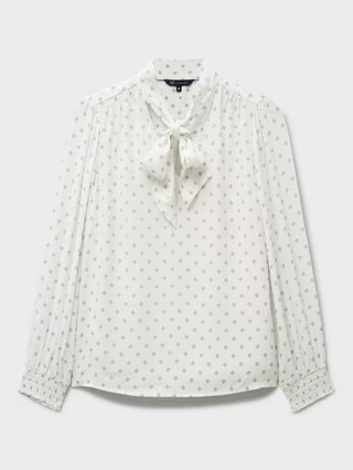 Geo Print Long Sleeve V Neck Blouse
