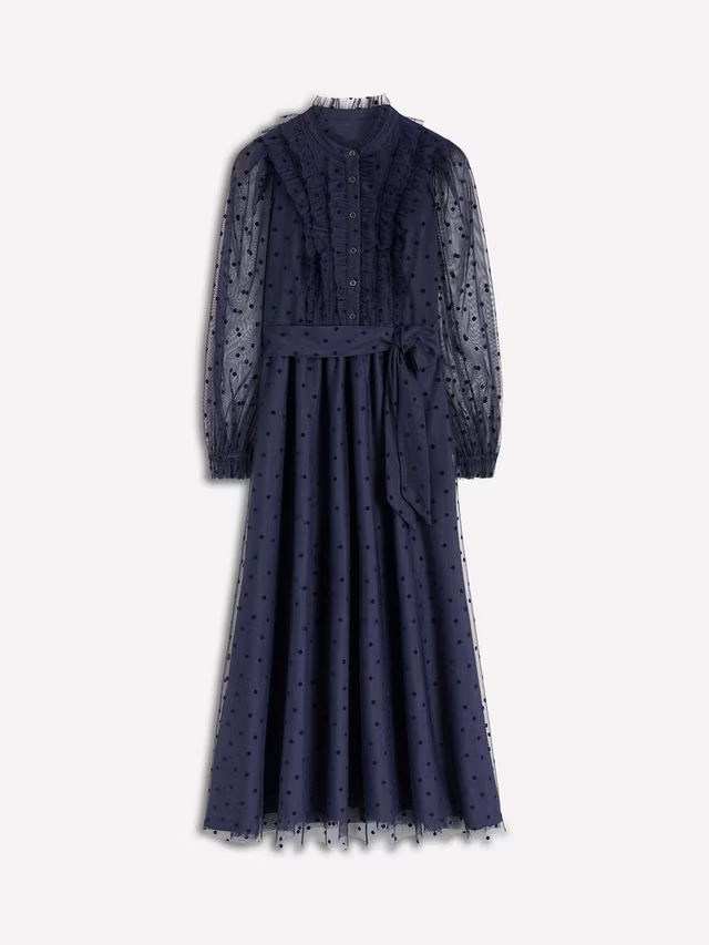 Tulle Ruffle Maxi Dress, Navy