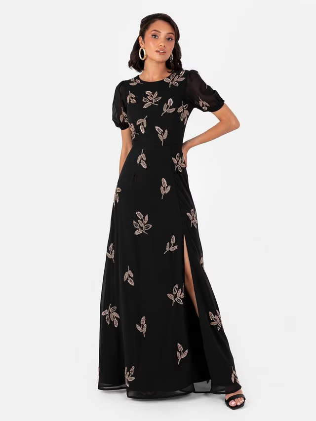 Beaded Floral Maxi Dress