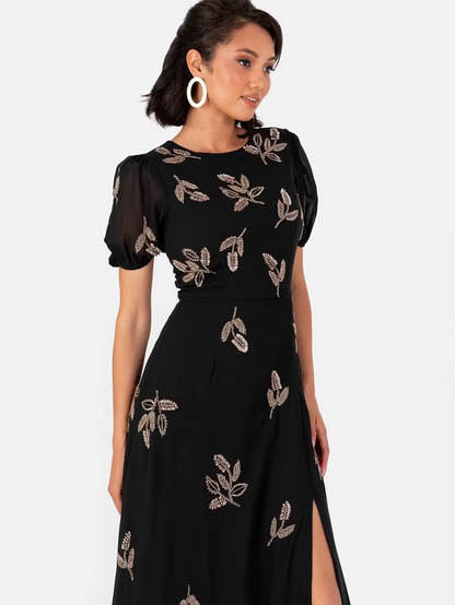 Beaded Floral Maxi Dress