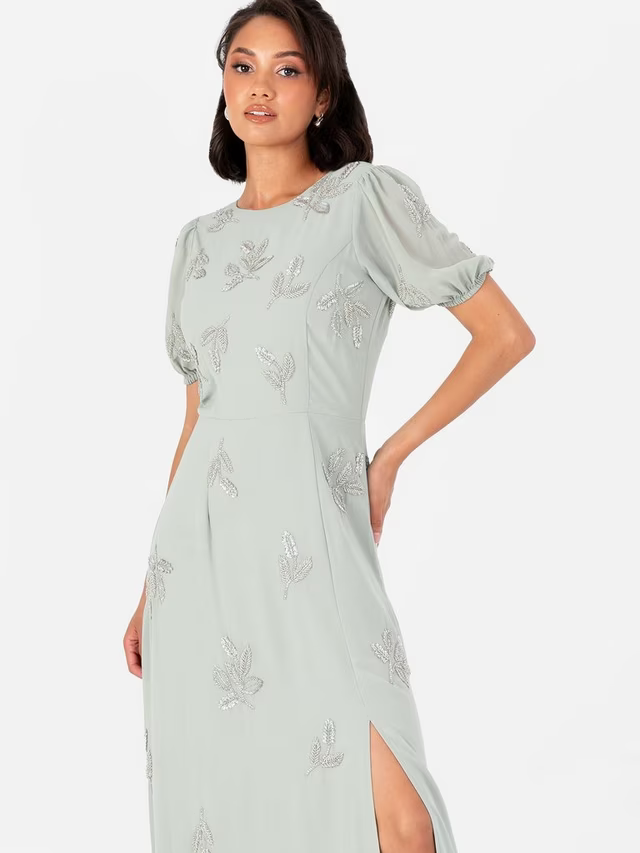 Beaded Floral Maxi Dress