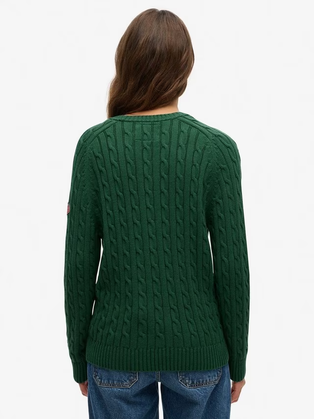 Slouchy Cable Knit Jumper, Dark Green