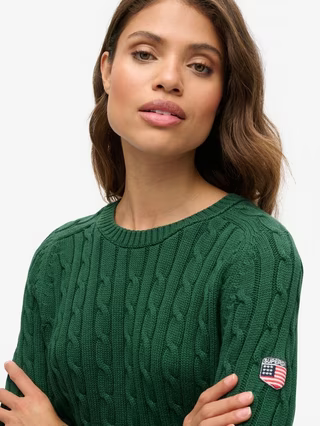 Slouchy Cable Knit Jumper, Dark Green