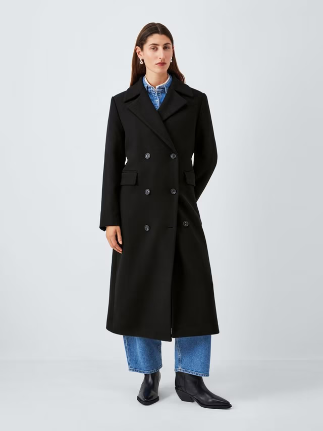Double Breasted Wool Blend Coat, Burgundy