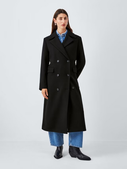 Double Breasted Wool Blend Coat, Burgundy