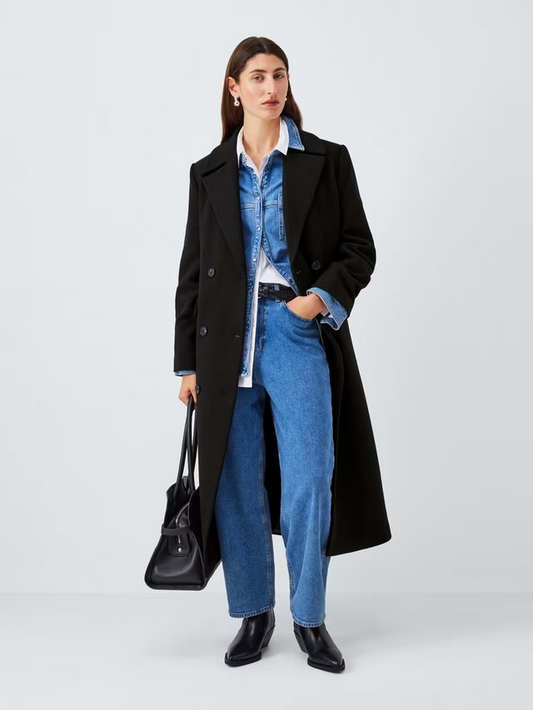Double Breasted Wool Blend Coat, Burgundy