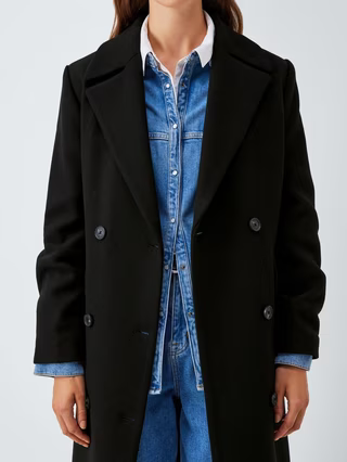 Double Breasted Wool Blend Coat, Burgundy