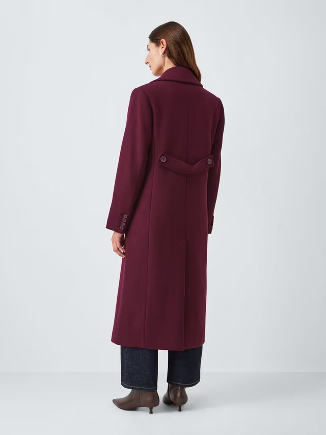 Double Breasted Wool Blend Coat, Burgundy