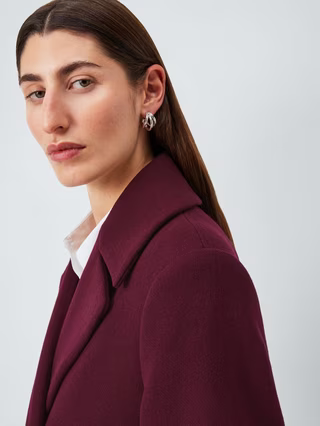 Double Breasted Wool Blend Coat, Burgundy