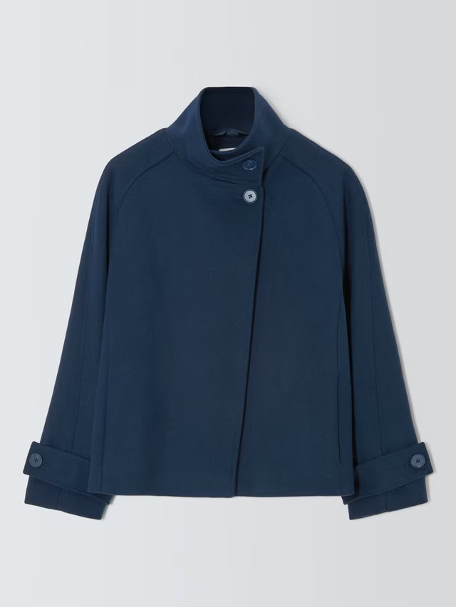 Short Funnel Neck Wool Blend Jacket, Navy