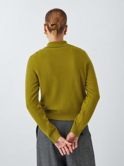 Merino Wool Blend Collared Argyle Cardigan