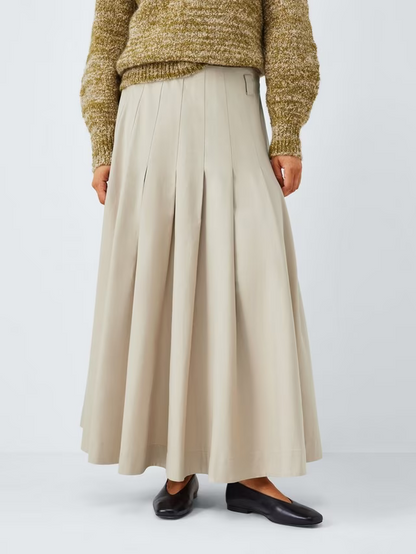 Pleat Cotton Blend Maxi Skirt