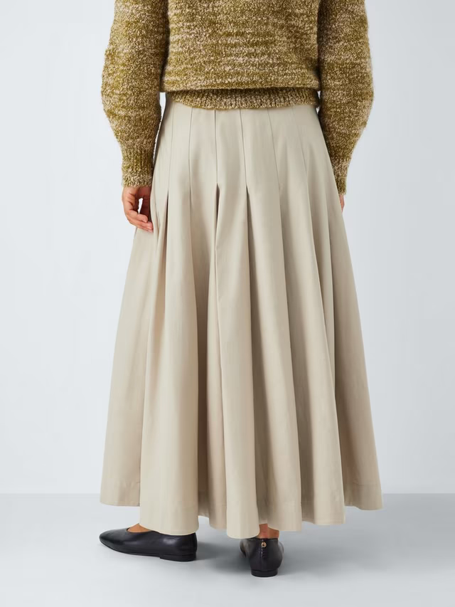 Pleat Cotton Blend Maxi Skirt