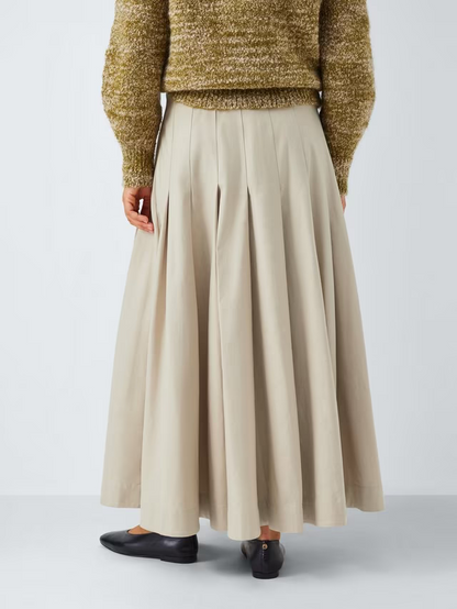 Pleat Cotton Blend Maxi Skirt