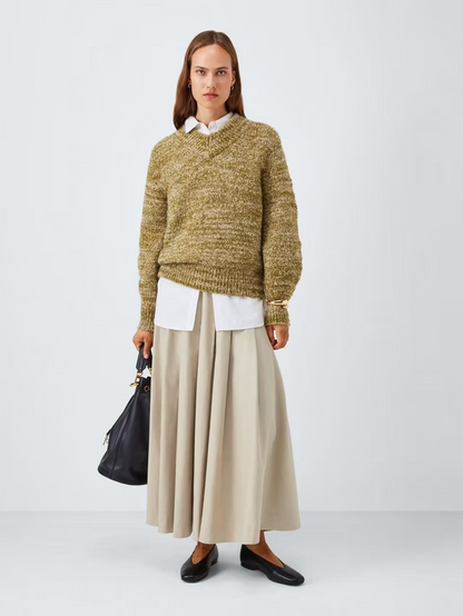 Pleat Cotton Blend Maxi Skirt