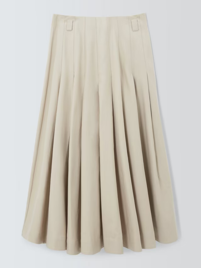 Pleat Cotton Blend Maxi Skirt