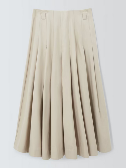 Pleat Cotton Blend Maxi Skirt