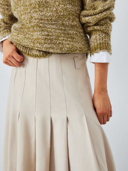 Pleat Cotton Blend Maxi Skirt