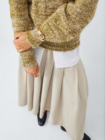 Pleat Cotton Blend Maxi Skirt