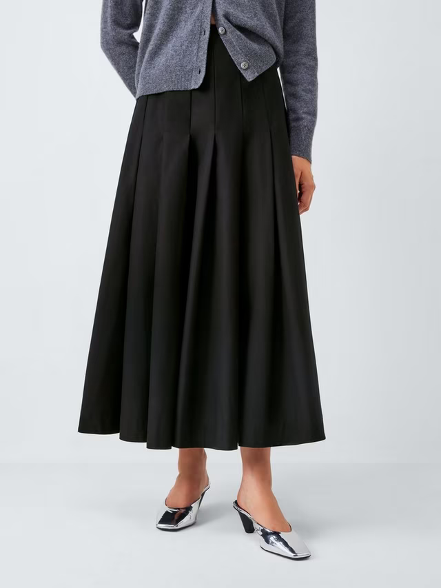 Pleat Cotton Blend Maxi Skirt
