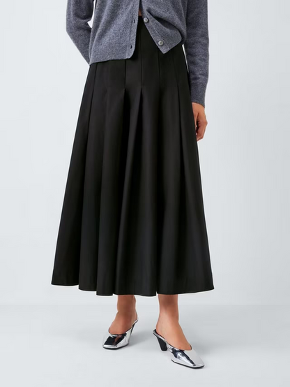 Pleat Cotton Blend Maxi Skirt