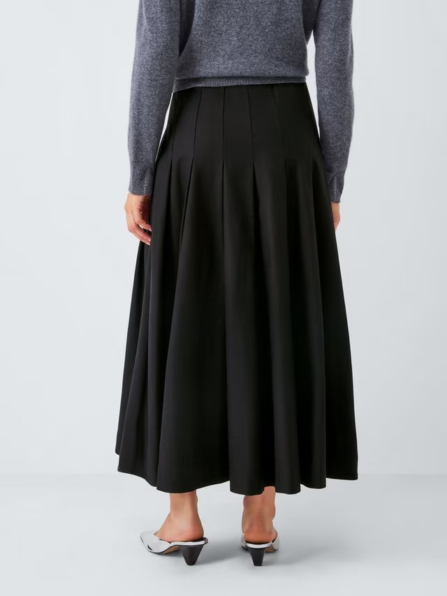 Pleat Cotton Blend Maxi Skirt