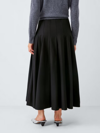 Pleat Cotton Blend Maxi Skirt