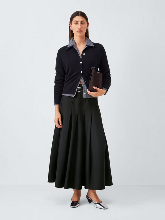 Pleat Cotton Blend Maxi Skirt