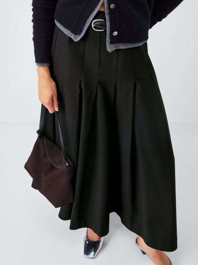 Pleat Cotton Blend Maxi Skirt