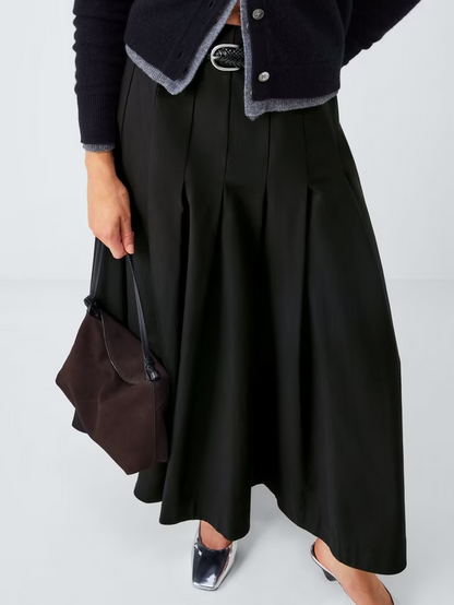 Pleat Cotton Blend Maxi Skirt
