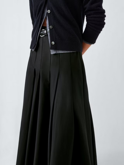 Pleat Cotton Blend Maxi Skirt