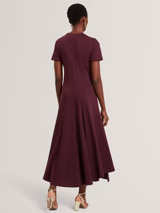 Fuusia Cotton Ruffle Shape Keyhole Back V Neck Jersey Midi Dress