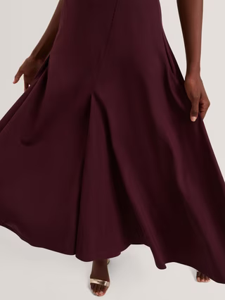 Fuusia Cotton Ruffle Shape Keyhole Back V Neck Jersey Midi Dress