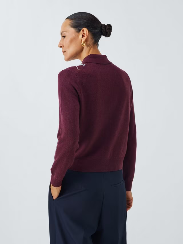 Merino Wool Blend Collared Argyle Cardigan