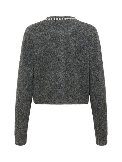 Roxy Embellished Neck Cardigan, Mid Grey