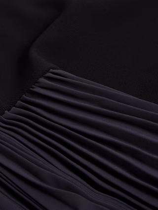Belviee Long Sleeve A-Line Pleated Midi Dress, Black