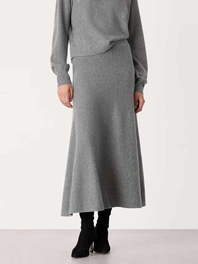 Pure Wool Knitted Midi Skirt, Grey