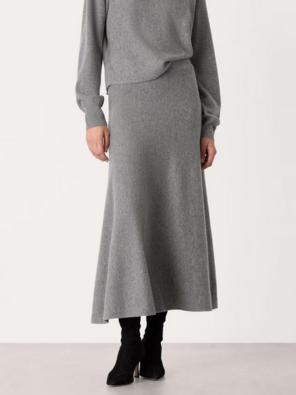 Pure Wool Knitted Midi Skirt, Grey