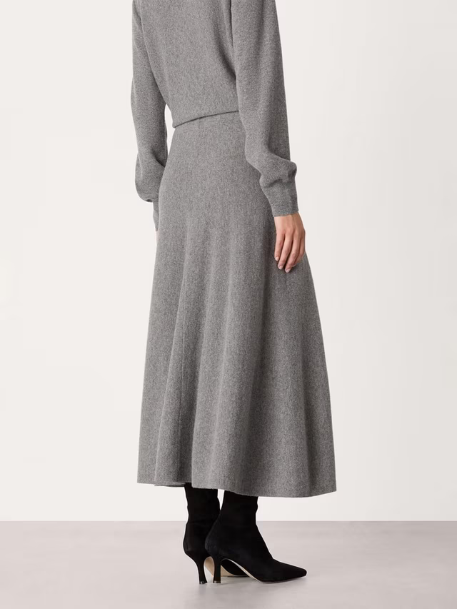 Pure Wool Knitted Midi Skirt, Grey