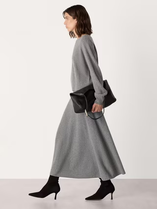 Pure Wool Knitted Midi Skirt, Grey