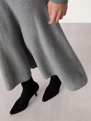 Pure Wool Knitted Midi Skirt, Grey