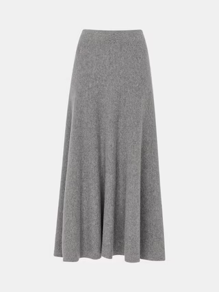 Pure Wool Knitted Midi Skirt, Grey