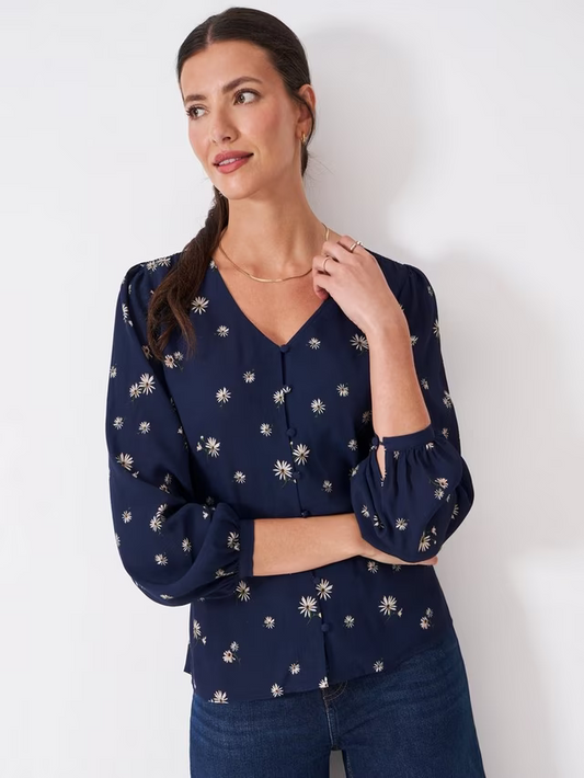 Lola Floral Tie Back Top, Navy Blue
