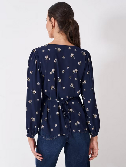 Lola Floral Tie Back Top, Navy Blue