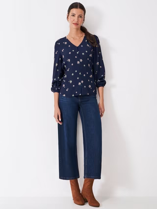Lola Floral Tie Back Top, Navy Blue