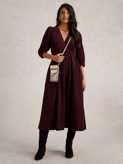 Lucy Corduroy Midi Dress, Dark Plum