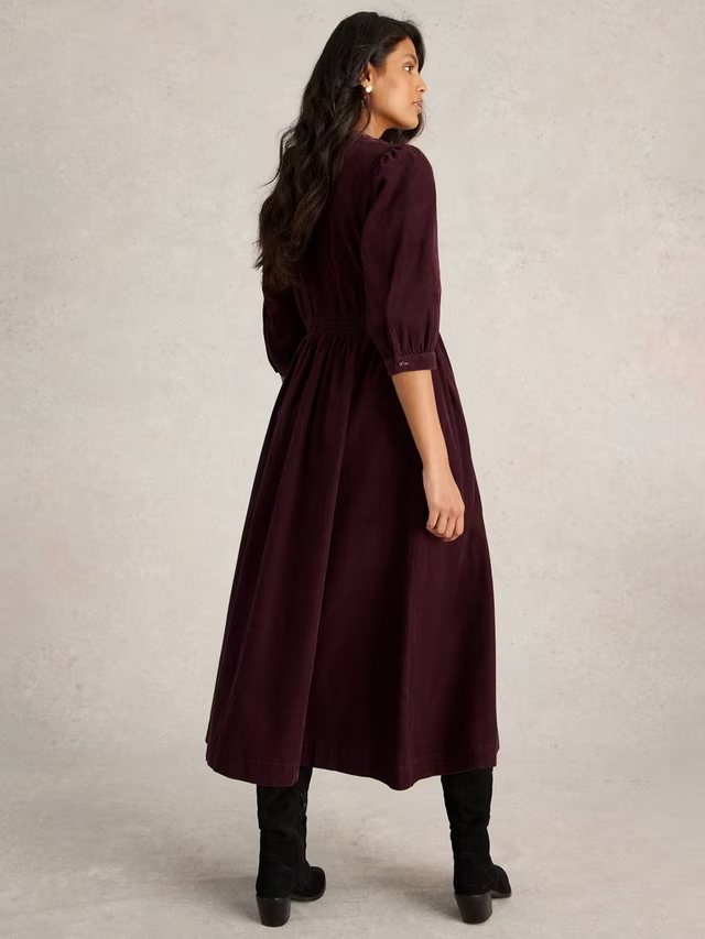 Lucy Corduroy Midi Dress, Dark Plum