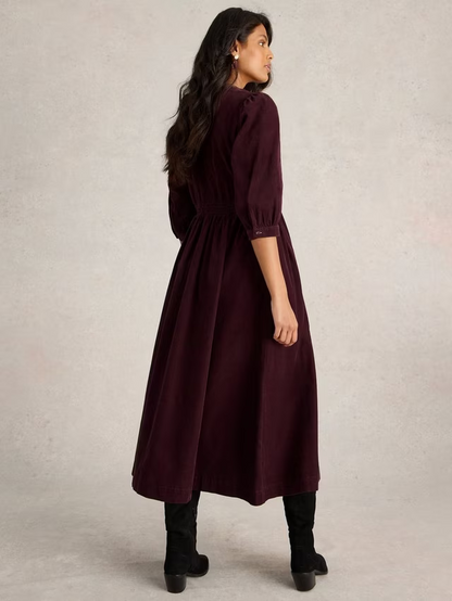 Lucy Corduroy Midi Dress, Dark Plum