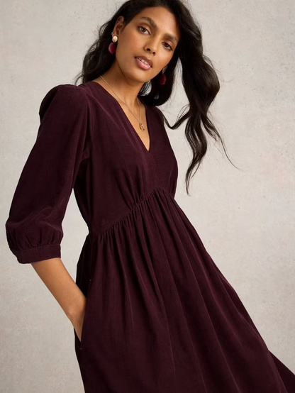 Lucy Corduroy Midi Dress, Dark Plum