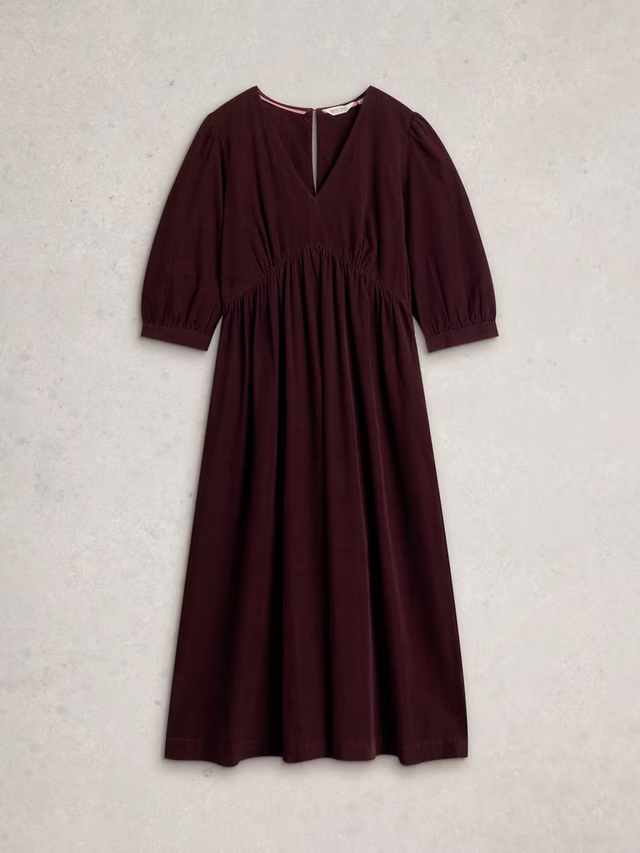 Lucy Corduroy Midi Dress, Dark Plum